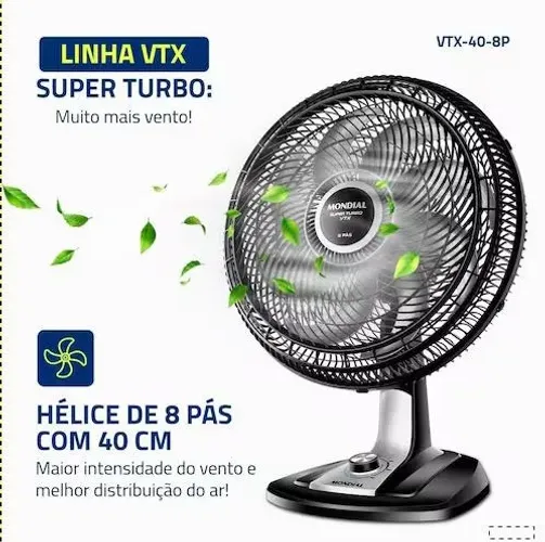 Ventilador de Mesa 40cm 8 Pás Mondial Turbo VTX-40-8P 220V