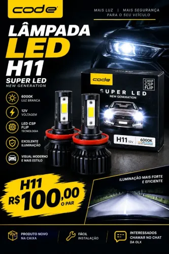 LÂMPADA SUPER LED H11 - 6000K | R$ 100 O PAR