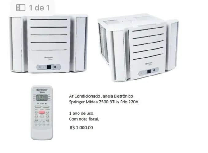 Ar condicionado springer midea 7500 BTUs Frio 220v
