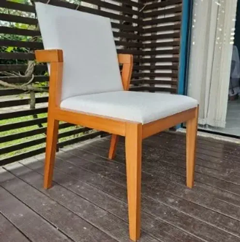 Cadeiras de Madeira Estofadas em Linho - Design Moderno (3 unidades)