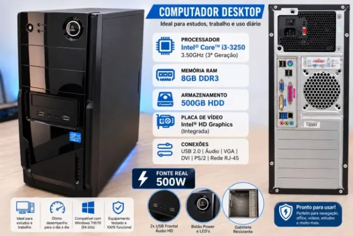 Computador Intel Core I3-3250 8GB 500GB HDD 