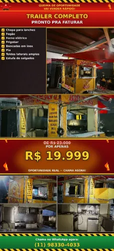 ? TRAILER DE LANCHES COMPLETO - PRONTO PRA FATURAR! ?