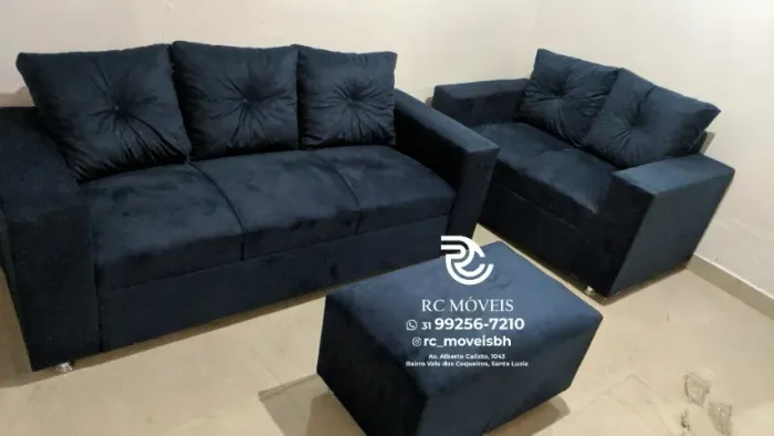 Sofá 2 e 3 pessoas com Puff Suede macio D33 Confortável Direto da Fábrica - Promocao