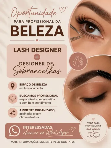 Oportunidade para Designer de sobrancelhas e Lash
