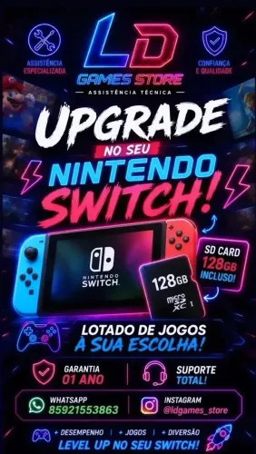 Destrava Nintendo switch com cartão 128gb de brinde lotado de jogos - 01 ano de garantia -