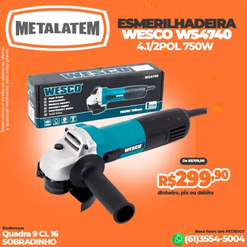 Esmerilhadeira Angular 4.1/2" 750W WS4740 Wesco