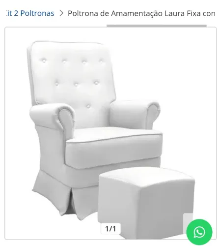 Poltrona de Amamentação Laura Fixa com Puff- Branco - Phoenix Baby Fixa com Puff- Branco