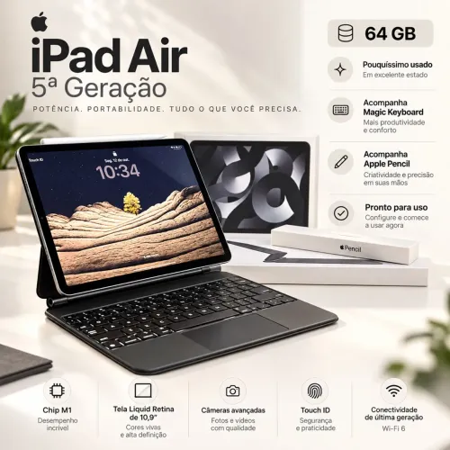 IPAD AIR 5a GERAÇÃO *COMPLETO* ( APPLE PENCIL 2a GERAÇÃO + MAGIC KEYBOARD )