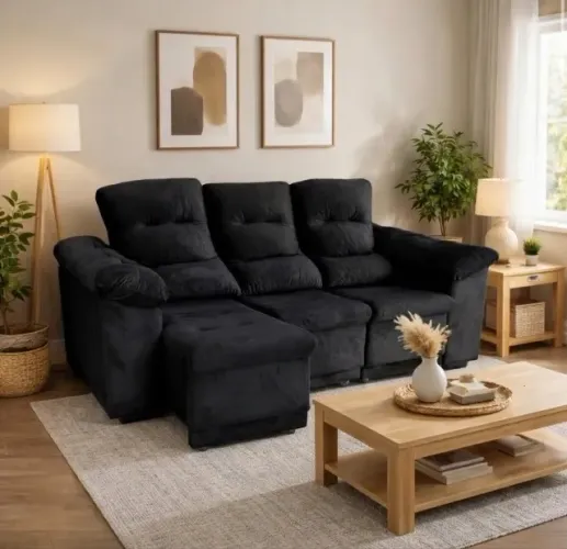 Sofá Retrátil Preto Urban Comfort 2,10 m