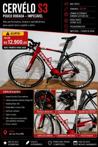 Bicicleta Spped CERVELO CÂMBIO ELETRÔNICO ULTEGRA MPECAVEL