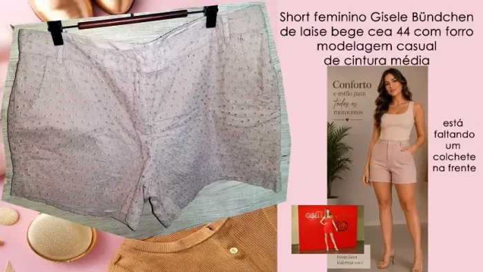 Short feminino Gisele Bündchen de laise bege cea 44 com forro