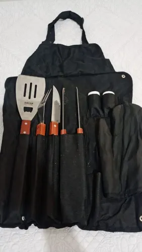 Kit Churrasco Completo Com Avental Estojo Utensílios Inox