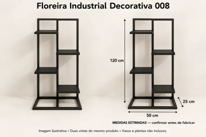 Floreira industrial preta com 4 apoios alternados
