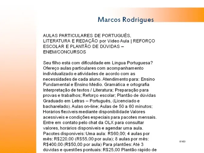 AULAS PARTICULARES DE PORTUGUÊS, LITERATURA E REDAÇÃO (VIDEO AULA)