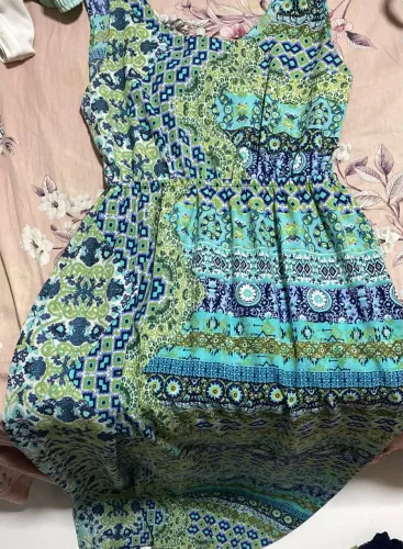 Vestido Estampado Étnico Azul e Verde - Leve e Fresco