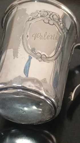 Canequinha de batismo modelo vintage com banho de prata