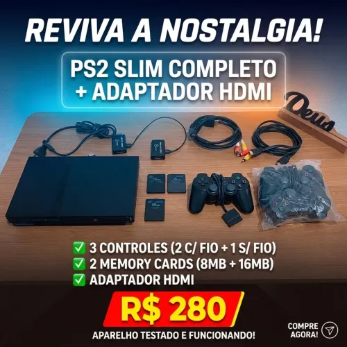 PS2 Slim Completo + Adaptador Hdmi