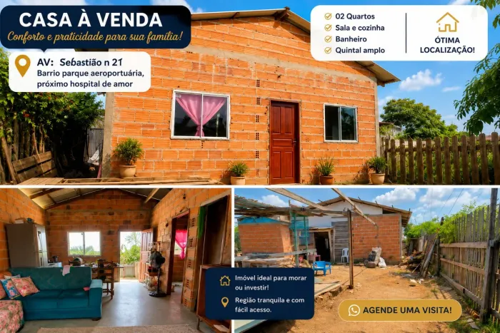 Vendo casa, contem 2 quartos cozinha e sala espaço pra garagem, casa por terminar