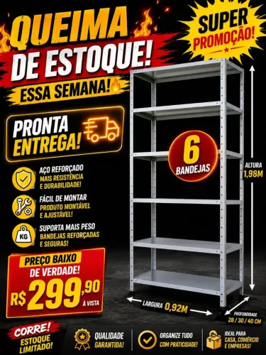 Estante de aço cinza 6 bandejas novas com excelente preço