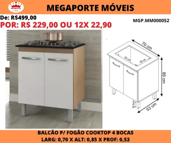 Balcão Jade para Cooktop 4 Bocas