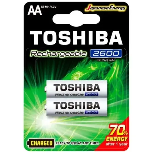 Pilha Recarregável Aa 1,2v 2600mah Tnh6gae Toshiba (cartela Com 2 Unid.) *ENTREGA GRÁTIS*