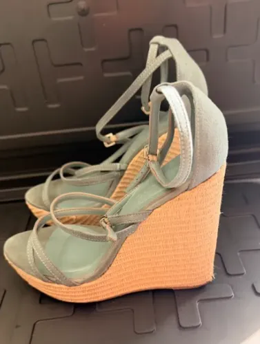 sandália amaro azul anabela tiras suede, tam 37 - impecável!