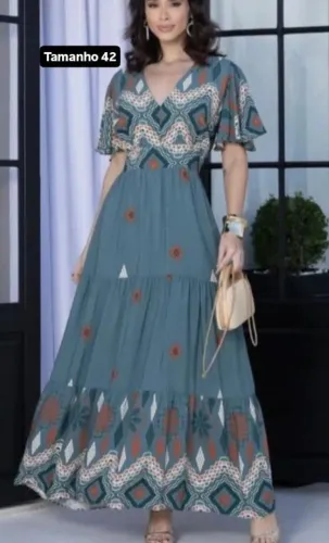 Vestido longo manga solta