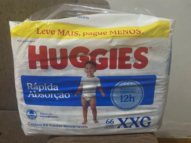 Fralda Huggies Rápida Absorção XXG 66 unidades 