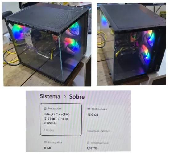 PC Gamer com Intel Core i7 7700, 16GB DDR4, HD SSD 120GB + HD Sata 1tb, Radeon RX580-8GB