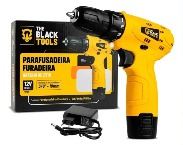 Parafusadeira Furadeira The Black Tools TB12A 3/8 a Bateria Cor Amarelo Frequência 60Hz