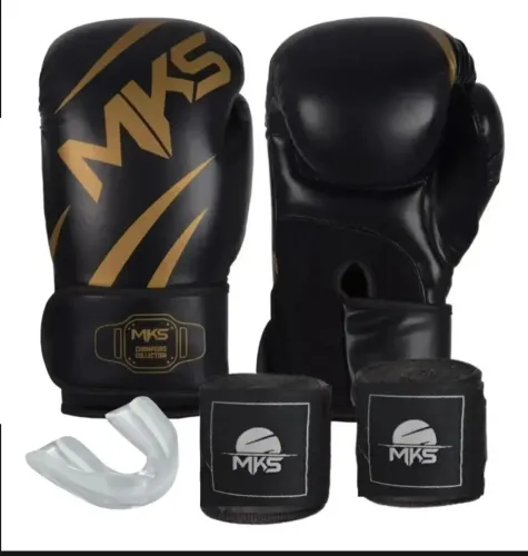 Luva Boxe Muay Thai Mks Champions + Cor Preto Tamanho 14oz