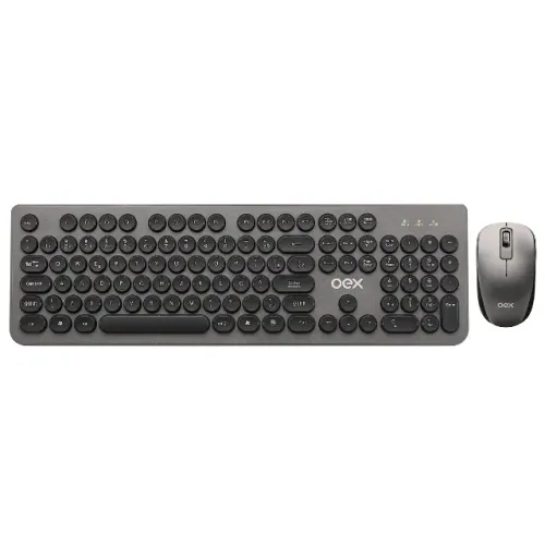 Combo Teclado e Mouse Wireless  Oex Pop+ Tm410, ABNT2, 1600DPI, Cinza 12x 9,42