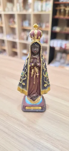 Imagem de Nossa Senhora Aparecida em Resina com Manto Trabalhado 13cm - Nova