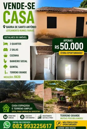 VENDE-SE CASA NA BARRA DE SANTO ANTÔNIO LOTEAMENTO RUMES FARIAS ANTES DA FAZENDA