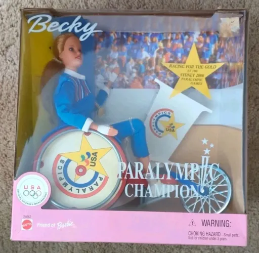 BONECA BARBIE BECKY CADEIRANTE. VENCEDORA PARAOLIMPÍADAS ITEM RARO NOVA LACRADA
