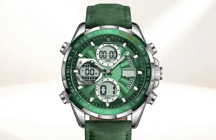Relogio Esportivo Premium Poedagar Verde E108 Caixa Verde Cronógrafo Digital Puls Nobuck