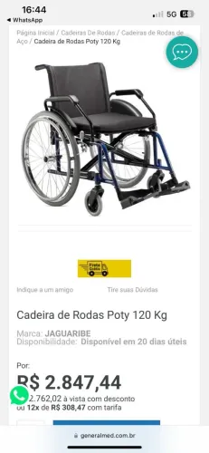 Cadeira de rodas reforçada Poty preta