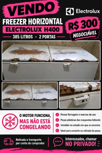 Freezer horizontal,$270/OBS, pra consertar ou Retirar Peças 