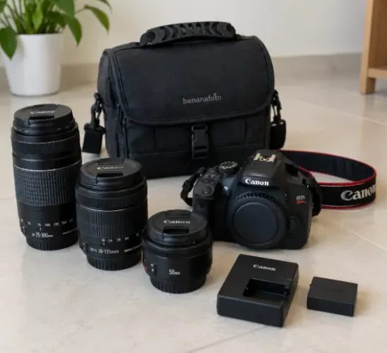 Kit T6 + 18-55 + bateria + carregador + bolsa + alça +75-300mm+50mm