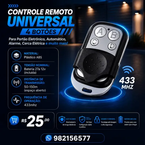CONTROLE REMOTO UNIVERSAL 4 BOTÕES
