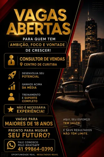 VAGAS ABERTAS | CONSULTOR DE VENDAS