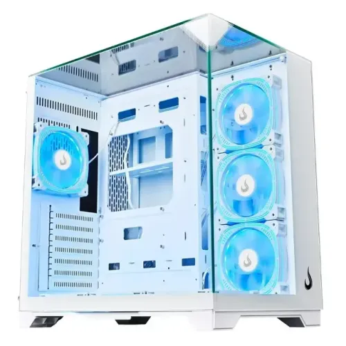 gabinete gamer full glass rise mode mid tower atx lateral e frente em vidro sem fans novo