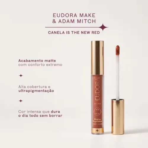 Batom Líquido Matte Supreme Canela Adam Mitch e Eudora Make 4ml