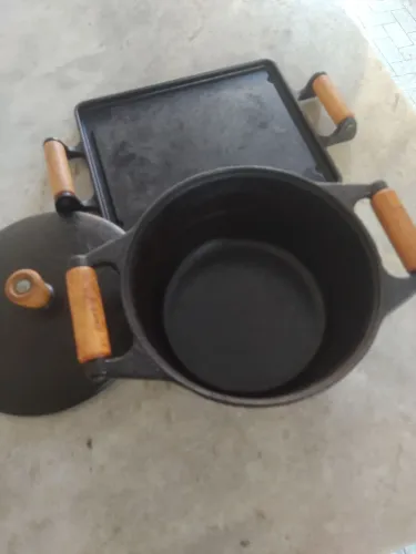 Combo Ferro Fundido Panela Mineira: Caçarola 3L + Chapa Bifeteira Retangular
