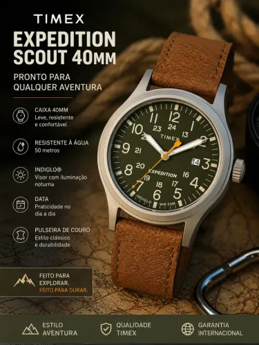 Relógio Timex 40mm expedition scout em couro
