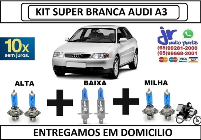 Kit de Lâmpadas Super Branca Audi A3 8500K Efeito Xênon 