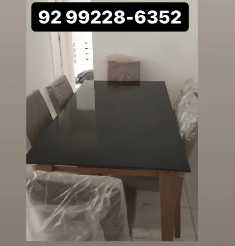 Mesa de jantar 6 cadeiras tampo de vidro