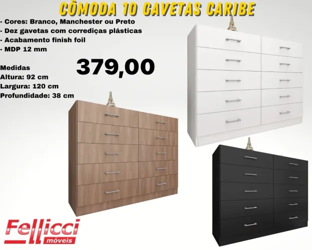 Cômoda 10 gavetas Caribe várias coreees - ENTREGA HOJE !!!