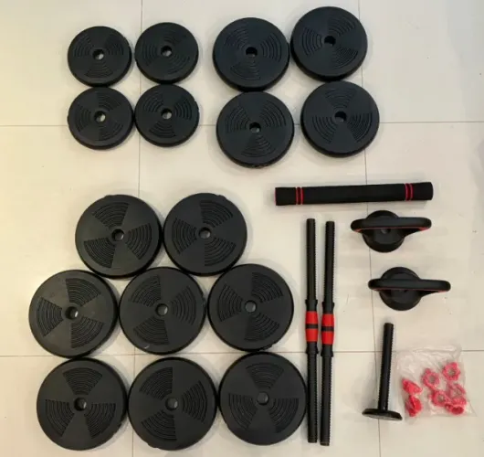 Kit Academia Musculação 6 Em 1 - Pesos Halter Anilha Barra Kettlebell - 40kg
