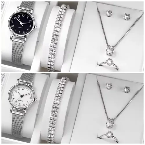 Kit relógio, brinco, anel, corrente e pulseira 